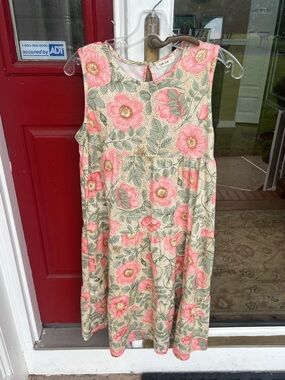 Cottagecore Pink Green Botanical Print Sleeveless Sundress
